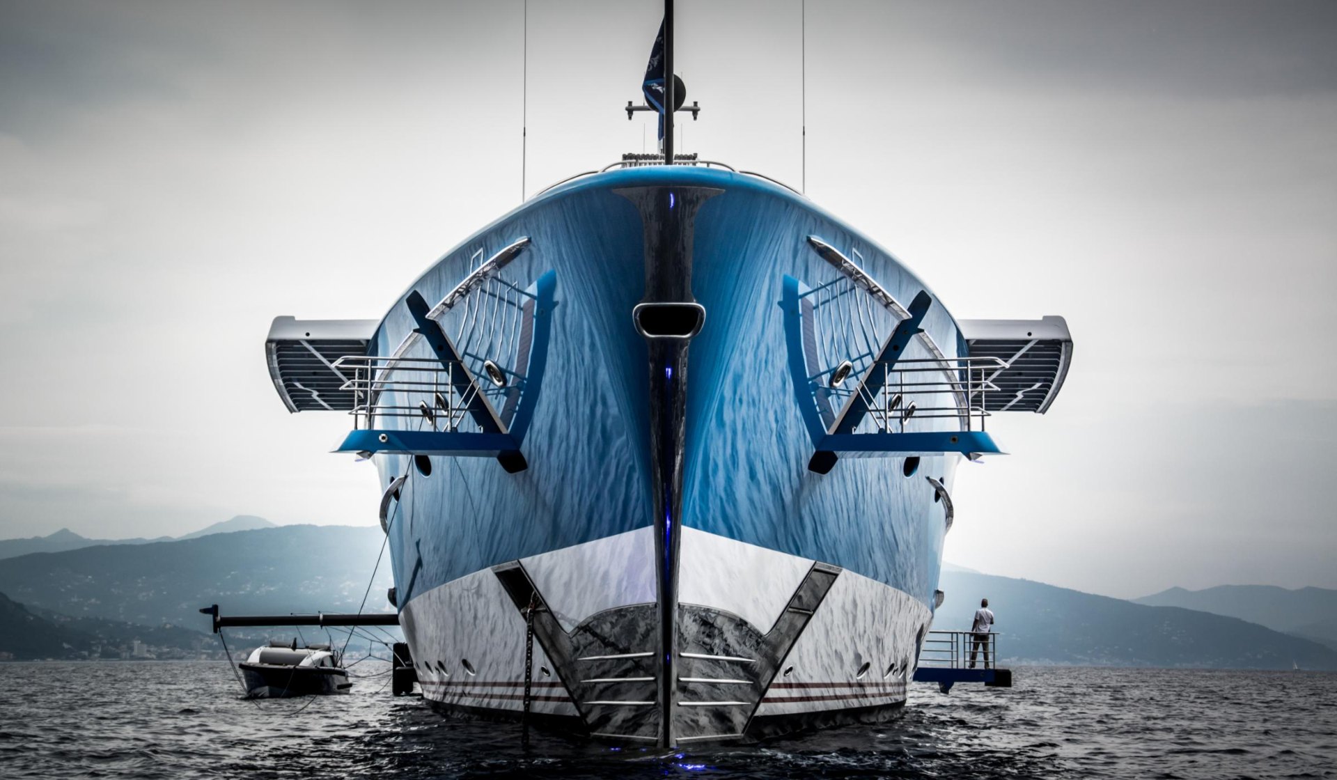 Superyacht bow at anchor